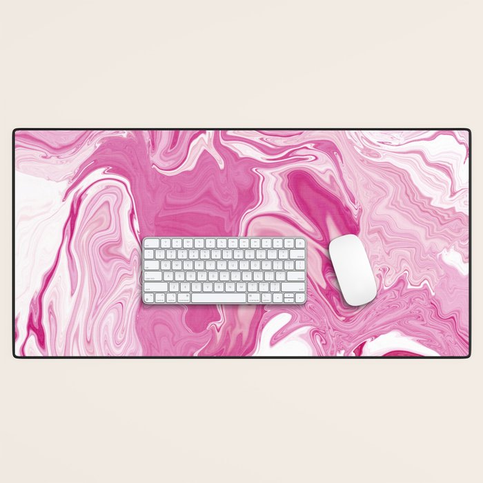 Pink White Marble Like Artwork Liquid Swirl Art Desk Mat Gallery Image 1