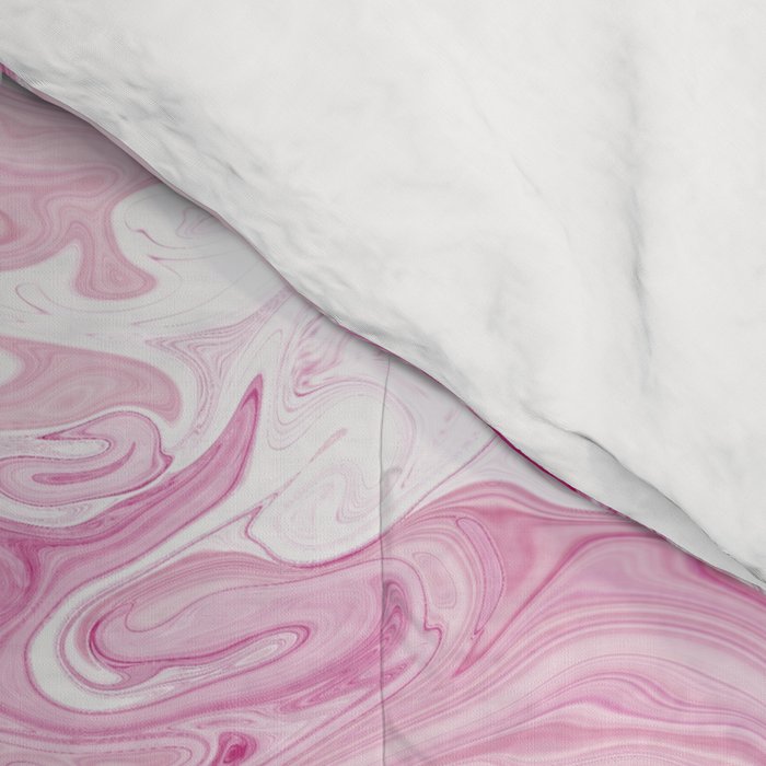 Pink White Marble Like Artwork Liquid Swirl Art Comforter Gallery Image 4