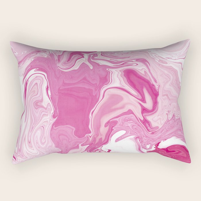 Pink White Marble Like Artwork Liquid Swirl Art Rectangular Pillow Gallery Image 1