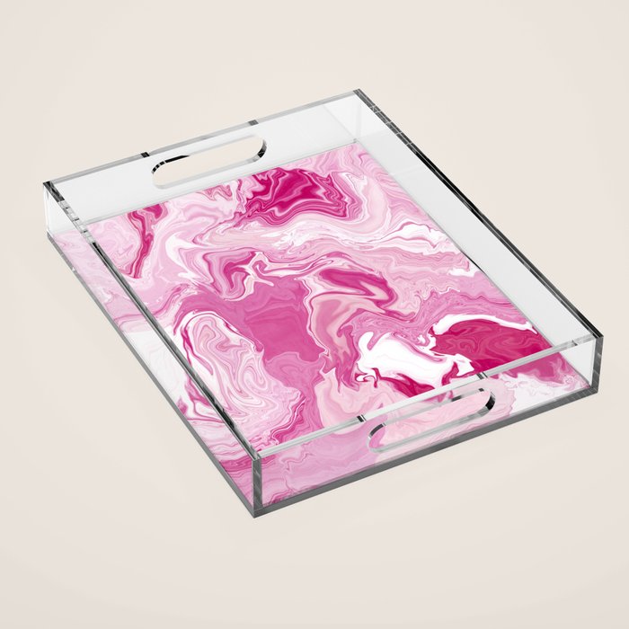 Pink White Marble Like Artwork Liquid Swirl Art Acrylic Tray Gallery Image 1
