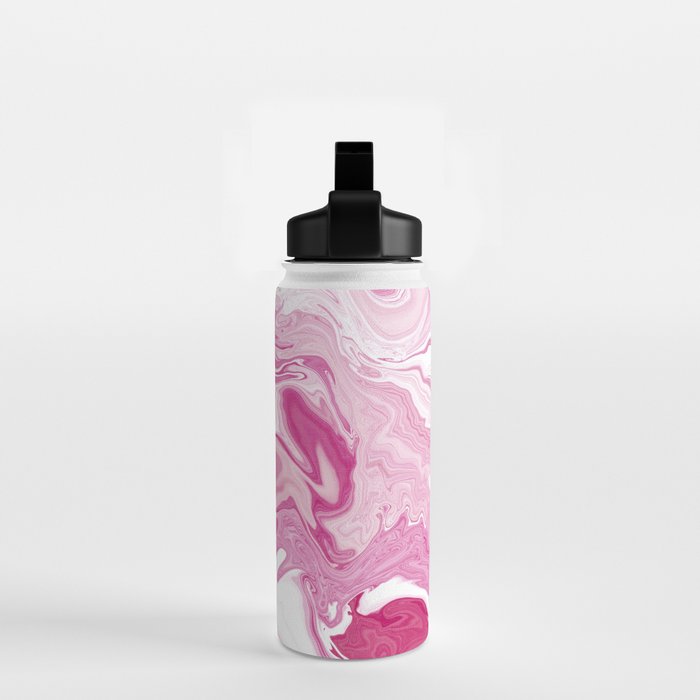 Pink White Marble Like Artwork Liquid Swirl Art Water Bottle Gallery Image 2