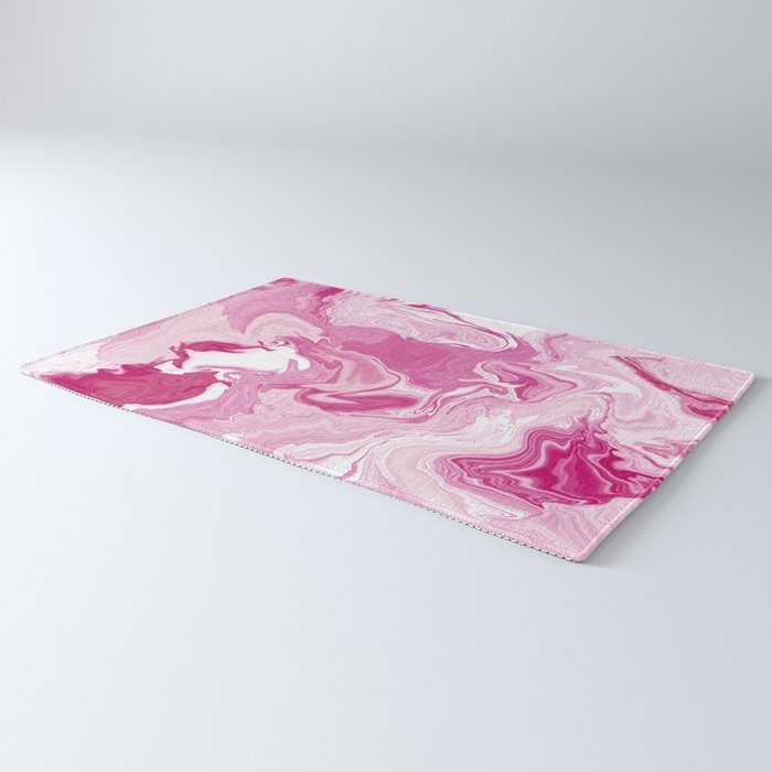 Pink White Marble Like Artwork Liquid Swirl Art Rug Gallery Image 3