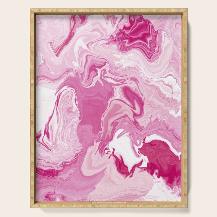 Pink White Marble Like Artwork Liquid Swirl Art Serving Tray Gallery Image 1