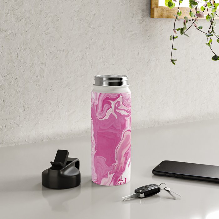 Pink White Marble Like Artwork Liquid Swirl Art Water Bottle Gallery Image 4