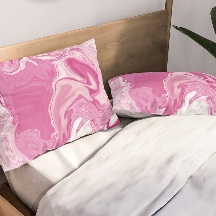 Pink White Marble Like Artwork Liquid Swirl Art Pillow Sham Gallery Image 2