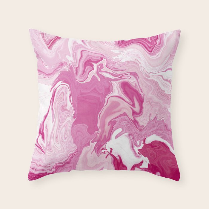 Pink White Marble Like Artwork Liquid Swirl Art Throw Pillow Gallery Image 6