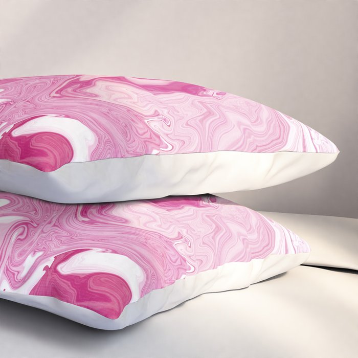 Pink White Marble Like Artwork Liquid Swirl Art Pillow Sham Gallery Image 3