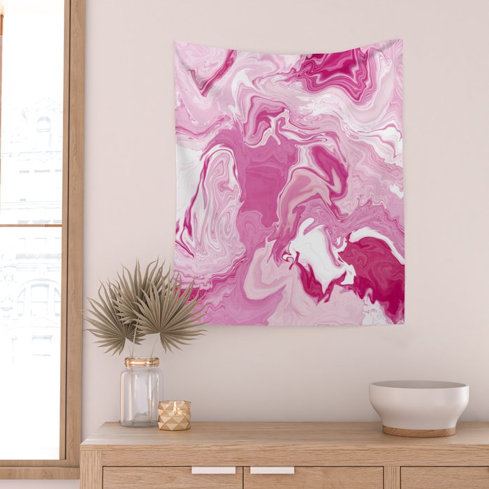 Pink White Marble Like Artwork Liquid Swirl Art Wall Tapestry Gallery Image 2