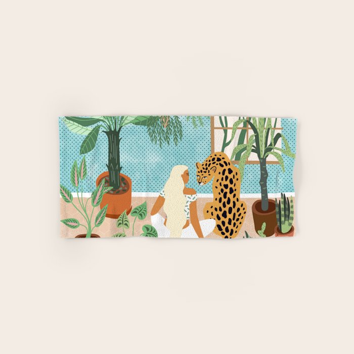 Urban Jungle Illustration, Tiger Home Decor, Woman & Modern Bohemian Wildlife Painting Towels Gallery Image 1