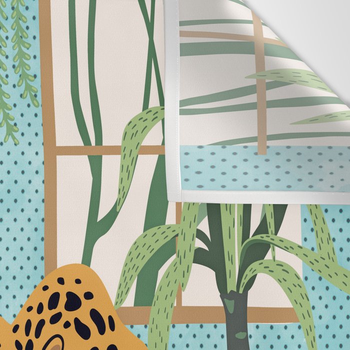 Urban Jungle Illustration, Tiger Home Decor, Woman & Modern Bohemian Wildlife Painting Wall Tapestry Gallery Image 3