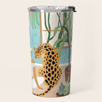 Urban Jungle Illustration, Tiger Home Decor, Woman & Modern Bohemian Wildlife Painting Travel Mug Gallery Image 2