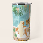 Urban Jungle Illustration, Tiger Home Decor, Woman & Modern Bohemian Wildlife Painting Travel Mug Gallery Image 1