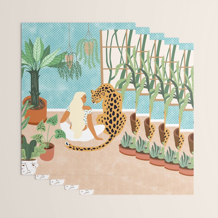 Urban Jungle Illustration, Tiger Home Decor, Woman & Modern Bohemian Wildlife Painting Wrapping Paper Gallery Image 3