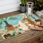 Urban Jungle Illustration, Tiger Home Decor, Woman & Modern Bohemian Wildlife Painting Outdoor Rug Gallery Image 2