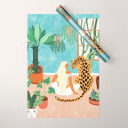 Urban Jungle Illustration, Tiger Home Decor, Woman & Modern Bohemian Wildlife Painting Wrapping Paper Gallery Image 1