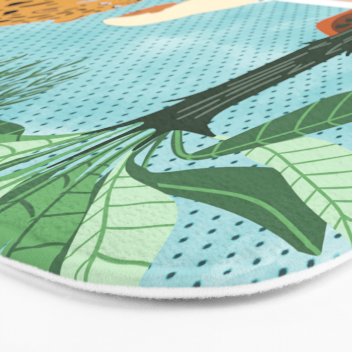 Urban Jungle Illustration, Tiger Home Decor, Woman & Modern Bohemian Wildlife Painting Bath Mat Gallery Image 3