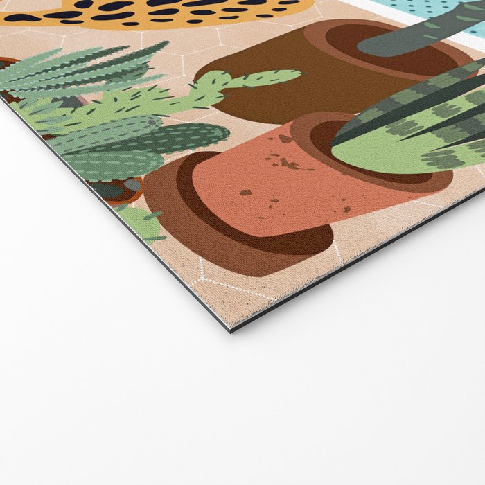 Urban Jungle Illustration, Tiger Home Decor, Woman & Modern Bohemian Wildlife Painting Welcome Mat Gallery Image 2