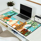 Urban Jungle Illustration, Tiger Home Decor, Woman & Modern Bohemian Wildlife Painting Desk Mat Gallery Image 2
