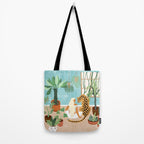 Urban Jungle Illustration, Tiger Home Decor, Woman & Modern Bohemian Wildlife Painting Tote Bag Gallery Image 2