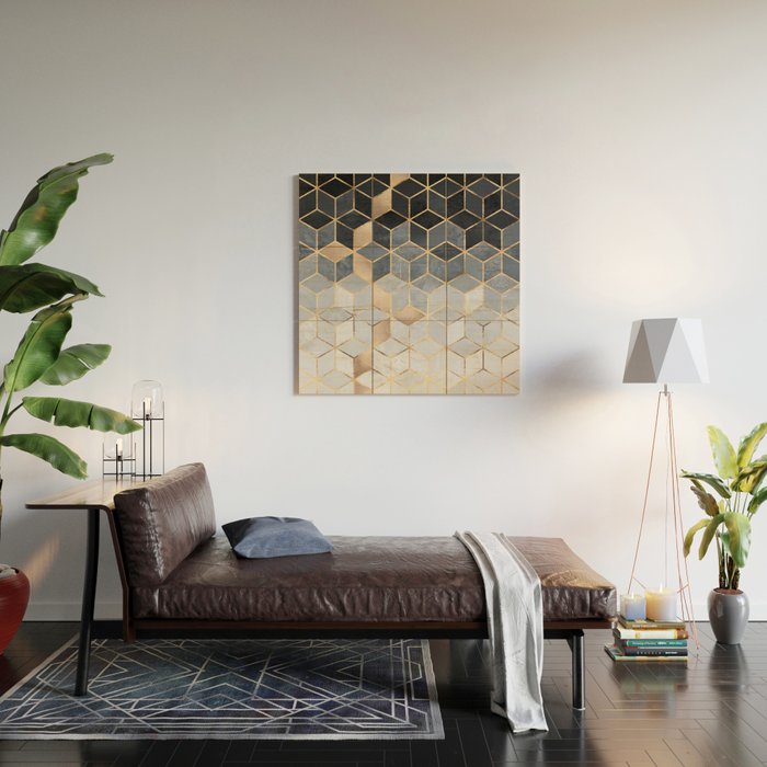 Soft Blue Gradient Cubes Wood Wall Art Gallery Image 2