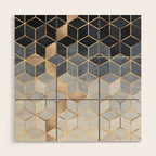 Soft Blue Gradient Cubes Wood Wall Art Gallery Image 1
