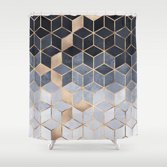Soft Blue Gradient Cubes Shower Curtain Gallery Image 1