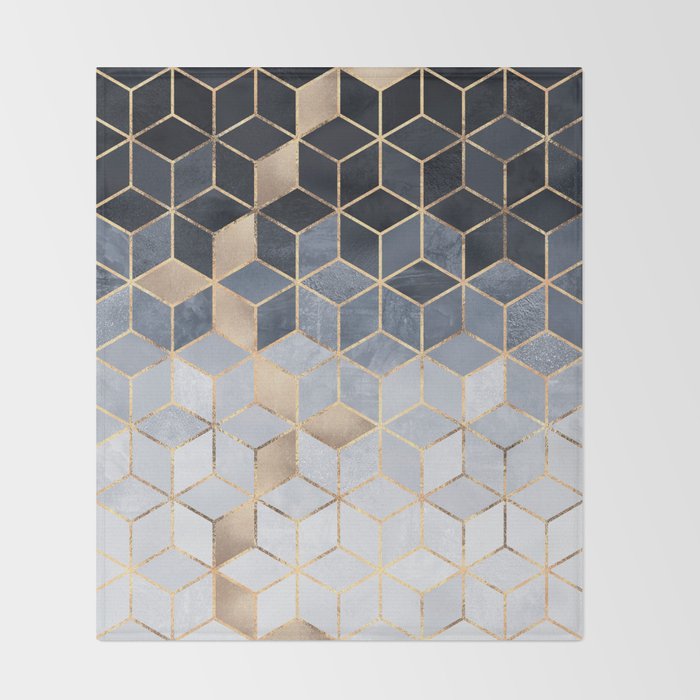 Soft Blue Gradient Cubes Throw Blanket Gallery Image 2