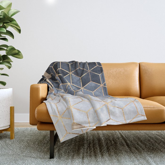 Soft Blue Gradient Cubes Throw Blanket Gallery Image 1