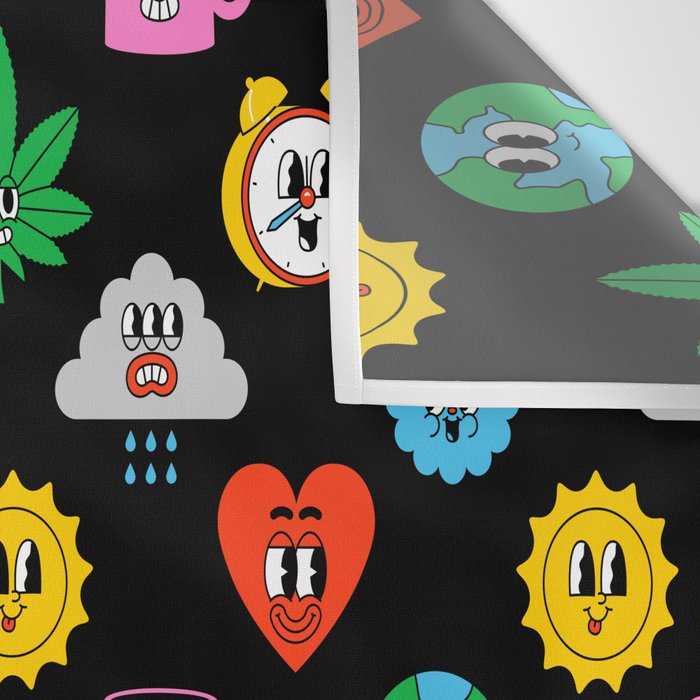 Funny retro cartoon sticker art pattern Wall Tapestry Gallery Image 3