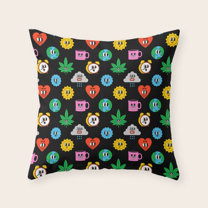Funny retro cartoon sticker art pattern Throw Pillow Gallery Image 6