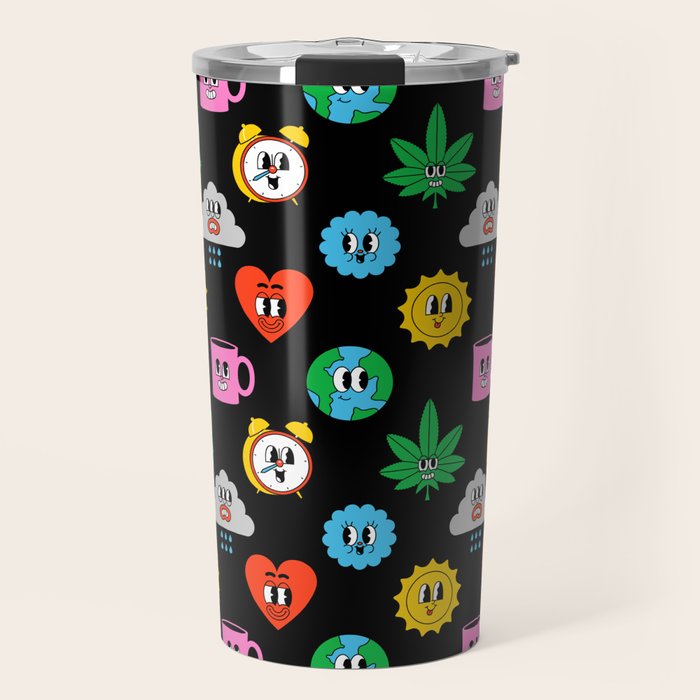 Funny retro cartoon sticker art pattern Travel Mug Gallery Image 1