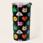Funny retro cartoon sticker art pattern Travel Mug Gallery Image 2