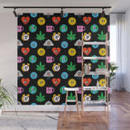 Funny retro cartoon sticker art pattern Wall Mural Gallery Image 1