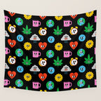 Funny retro cartoon sticker art pattern Wall Tapestry Gallery Image 4