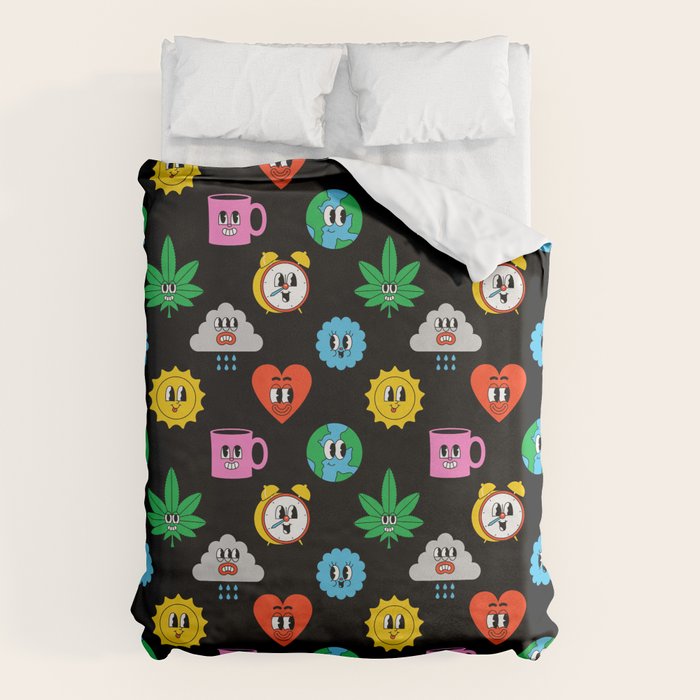 Funny retro cartoon sticker art pattern Duvet Cover Gallery Image 6