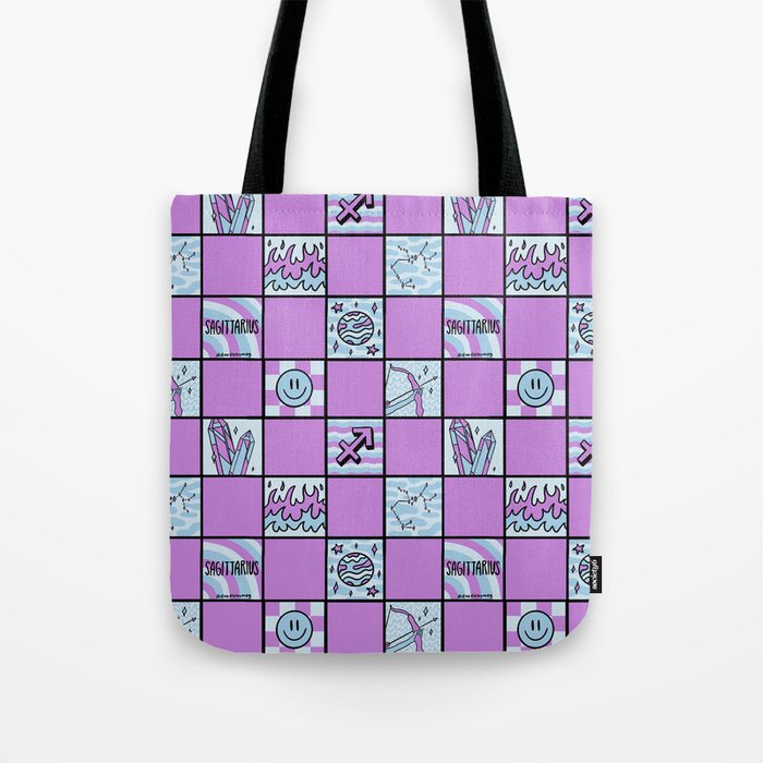 Sagittarius Checkered Print Tote Bag Gallery Image 1