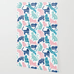 Be like a cat // white background pastel pink blue aqua and teal cat silhouettes with affirmations Wallpaper Gallery Image 2