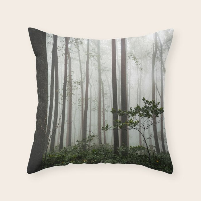 Great Smoky Mountains National Park - Forest Fog Adventure Throw Pillow Gallery Image 1
