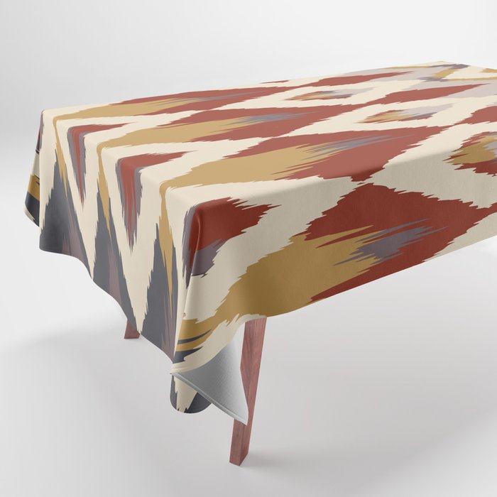 Boho Geometric, Ikat Pattern, Red, Blue, Yellow Tablecloth Gallery Image 1