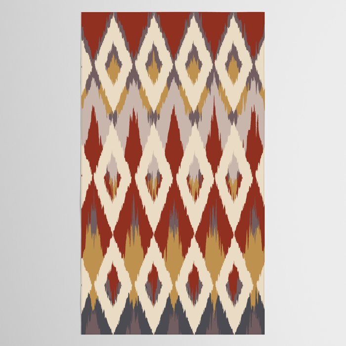 Boho Geometric, Ikat Pattern, Red, Blue, Yellow Tablecloth Gallery Image 2