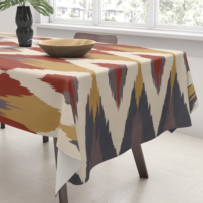 Boho Geometric, Ikat Pattern, Red, Blue, Yellow Tablecloth Gallery Image 3