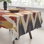 Boho Geometric, Ikat Pattern, Red, Blue, Yellow Tablecloth Gallery Image 3