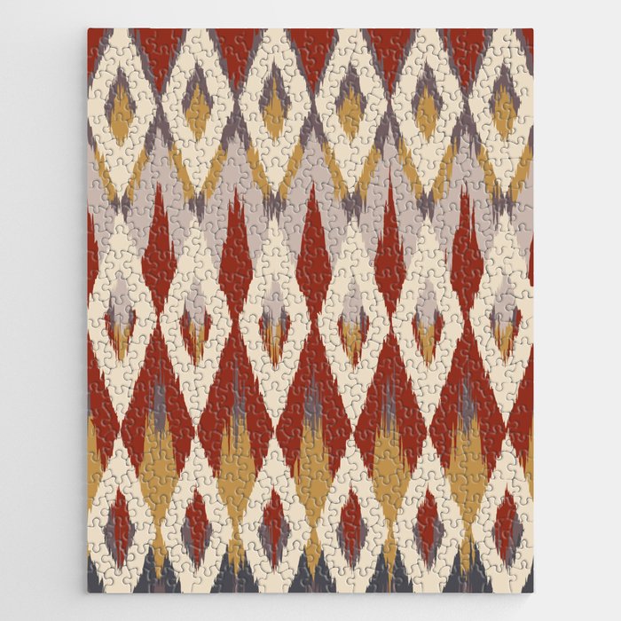 Boho Geometric, Ikat Pattern, Red, Blue, Yellow Jigsaw Puzzle Gallery Image 1