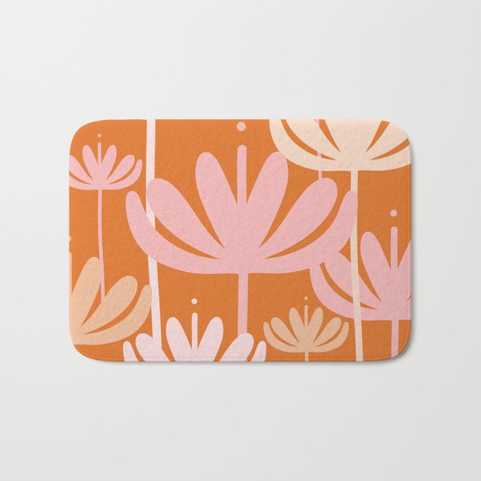 Bali Flowers Cheerful Floral Pattern in Pink and Orange Bath Mat Gallery Image 1