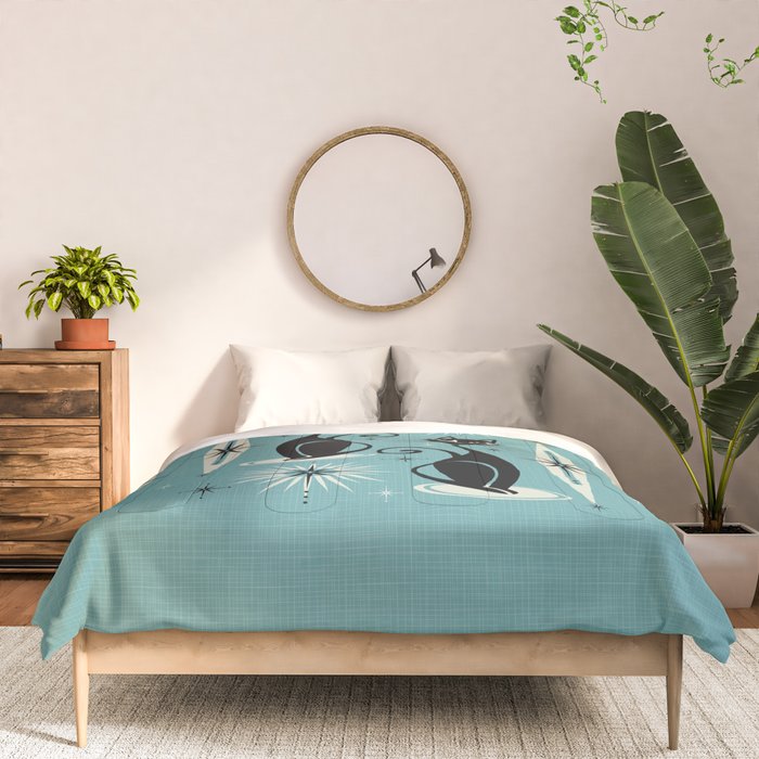 Mid Century Meow Retro Atomic Cats on Blue Comforter Gallery Image 3