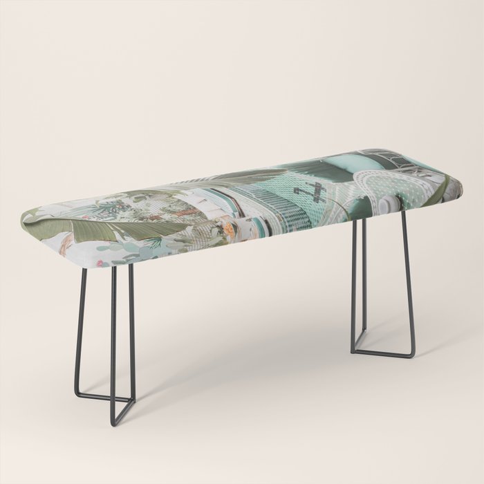 Travel Photography Art Print | Tropical Plant Leaves In Marrakech Photo | Green Pool Interior Design Bench Gallery Image 1