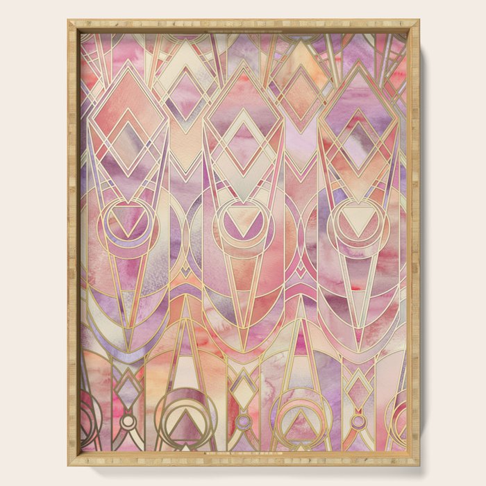 Glowing Coral and Amethyst Art Deco Pattern Serving Tray Gallery Image 1