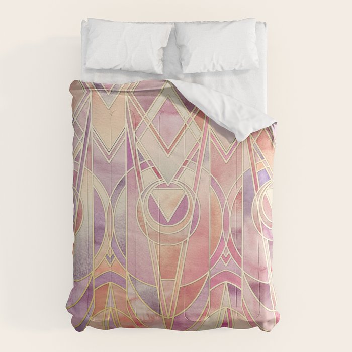 Glowing Coral and Amethyst Art Deco Pattern Comforter Gallery Image 6