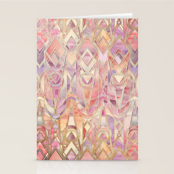 Glowing Coral and Amethyst Art Deco Pattern Stationery Card Gallery Image 1