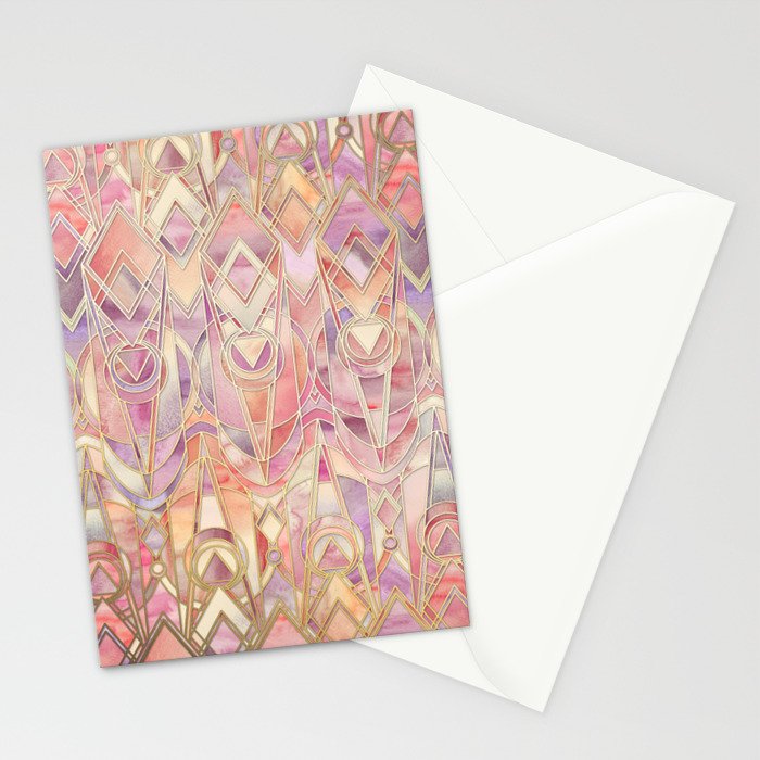 Glowing Coral and Amethyst Art Deco Pattern Stationery Card Gallery Image 2